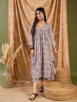 InWeave - Light Grey Ikkat V Neck Kurta with Palazzo