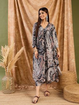 InWeave - Black Paisley V Neck Kurta with Palazzo