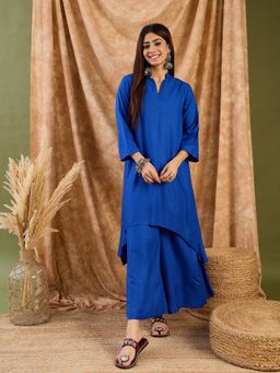 InWeave - Ink Blue Mandarin Neck Kurta and Palazzo