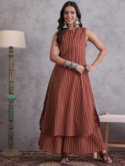 InWeave - Maroon Stripes Button Kurta and Palazzo