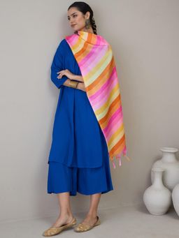 InWeave - Ink Blue D10 V-Neck Flared Kurta with Palazzo & Dupatta