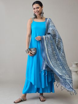 InWeave - Cyan Blue Strappy D30 Kurta with Palazzo & Dupatta