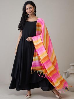 InWeave - Black Strappy D10 Kurta with Palazzo & Dupatta