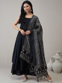 InWeave - Black Strappy D13 Kurta with Palazzo & Dupatta