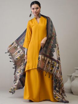 InWeave - Mustard Mandarin D16 Kurta with Palazzo & Dupatta