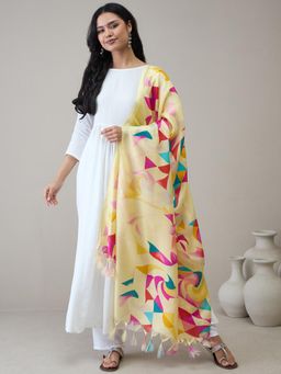 InWeave - White D18 Long Anarkali Kurta with Pant & Dupatta