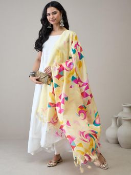 InWeave - White Strappy D18 Kurta with Palazzo & Dupatta
