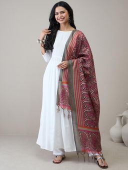 InWeave - White D19 Long Anarkali Kurta with Pant & Dupatta