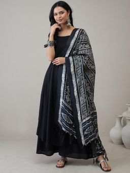 InWeave - Black Strappy D27 Kurta with Palazzo & Dupatta