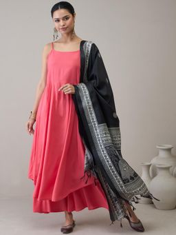 InWeave - Peach Strappy D28 Kurta with Palazzo & Dupatta