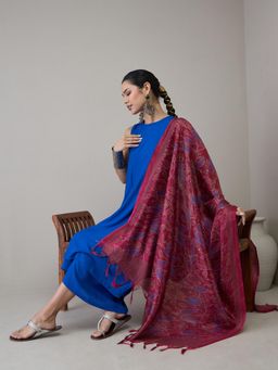 InWeave - D31 Ink Blue Round Neck Kurta with Short Palazzo & Dupatta