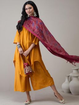 InWeave - Mustard V-Neck Flared D31 Kurta with Palazzo & Dupatta