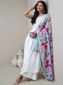 InWeave - White Strappy D32 Kurta with Palazzo & Dupatta
