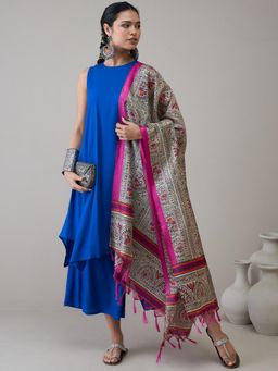 InWeave - D8 Ink Blue Round Neck Kurta with Short Palazzo & Dupatta