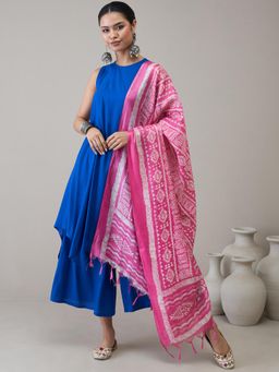 InWeave - D9 Ink Blue Round Neck Kurta with Short Palazzo & Dupatta