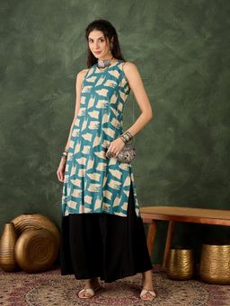 InWeave - Marine Teal Back Details Kurta and Palazzo