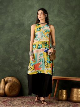 InWeave - Lemon Yellow Back Details Kurta and Palazzo