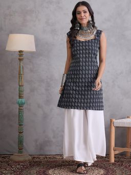 InWeave - Black Kantha Sweetheart Kurta with Palazzo