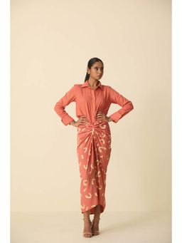 Dorabi - Hand Dyed Coral Drape Skirt