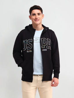U.S. Polo Assn. Denim Co. - Printed Black Full Sleeves Hooded Sweatshirt