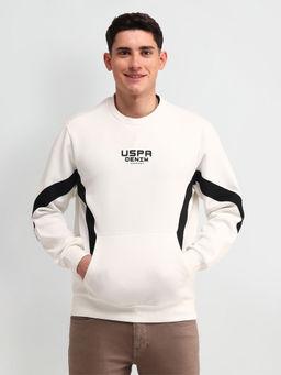 U.S. Polo Assn. Denim Co. - Colorblock White Full Sleeves Round Neck Sweatshirt
