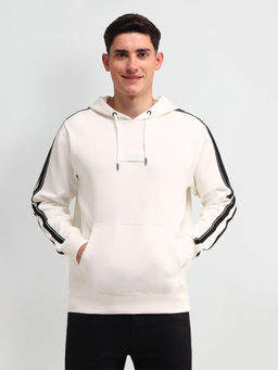 U.S. Polo Assn. Denim Co. - Stripes White Full Sleeves Hooded Sweatshirt