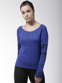 Alcis - Women Blue Black Printed Boat Neck Running T-shirt