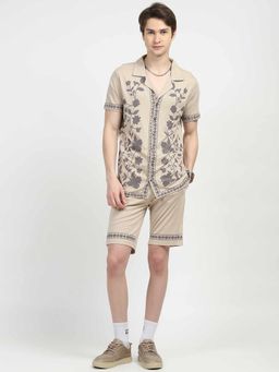 Global Republic - Khaki Viscose Blend Collar Neck Mid Waist Co-Ord Set