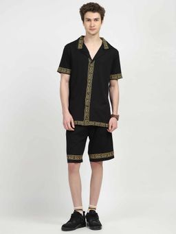 Global Republic - Black Viscose Blend Collar Neck Mid Waist Co-Ord Set