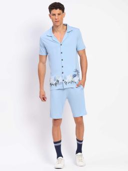 Global Republic - Blue Viscose Blend Collar Neck Mid Waist Co-Ord Set