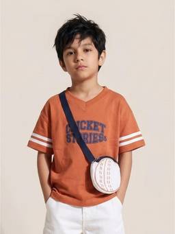 Tales & Stories - Boys Rust Cotton V-Neck T-shirt