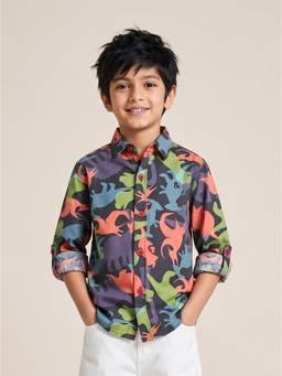 Tales & Stories - Boys Multi-Color Printed Cotton Full Sleeves Shirt