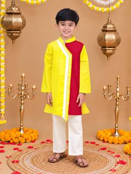 BownBee - Boys Yellow-Red Kurta with Pyjama