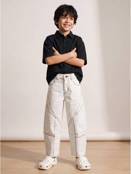 Tales & Stories - Boys White Lycra Solid Jeans