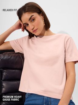 The Souled Store - Originals Solids Pink Women Relaxed Fit T-Shirt