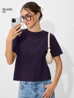 The Souled Store - Originals Solids Purple Women Relaxed Fit T-Shirt