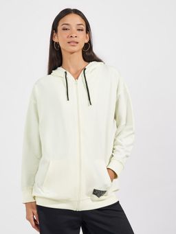 Styli - Cream Oversized Hoodie with Badge Detail