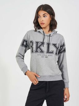 Styli - Grey Regular Length Slogan Hoodie