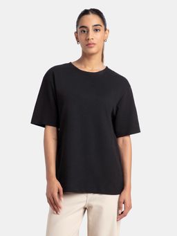 Jockey - A162 Women Polyester Cotton Oversized Fit Solid T-Shirt - Black