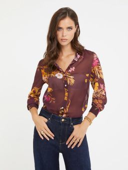 Guess - Polyester Floral Printed Spread Collar Shirt