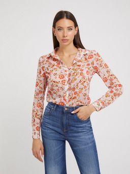 Guess - Polyester Floral Printed Spread Collar Shirt