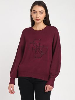 Guess - Wine Viscose Blend Embellished Sweater
