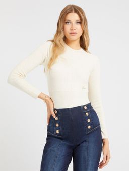 Guess - Cream Polyamide Blend Ribbed Pullover Sweater