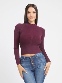 Guess - Wine Polyamide Blend Ribbed Pullover Sweater