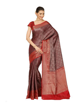Banarasi Silk Works - Women Brown Katan Saree with Unstitched Blouse