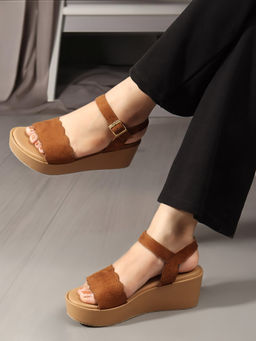 Carlton London - Tan Buckle Round Toe Women Sandals