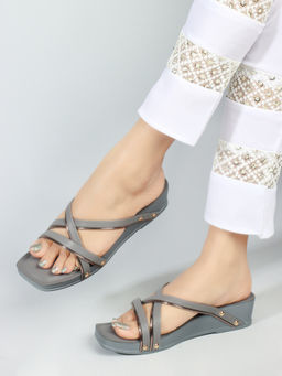 Iconics - Grey Pull On Square Toe Women Sandals
