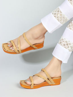 Iconics - Tan Pull On Square Toe Women Sandals