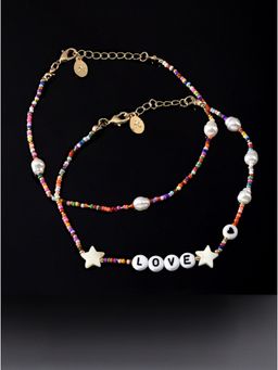 Accessorize London - Women's Multi Color Set of 2 Rainbow Love Anklet Pack