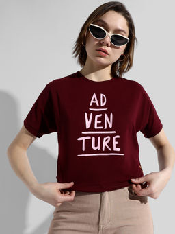 PINACOLADA - Womens Maroon Printed Regular Fit Crop Top